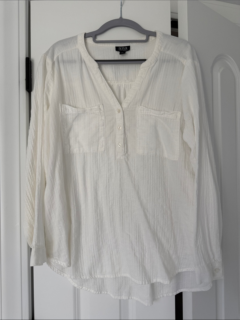 A.N.A White Cotton Blouse with Buttons- Women M